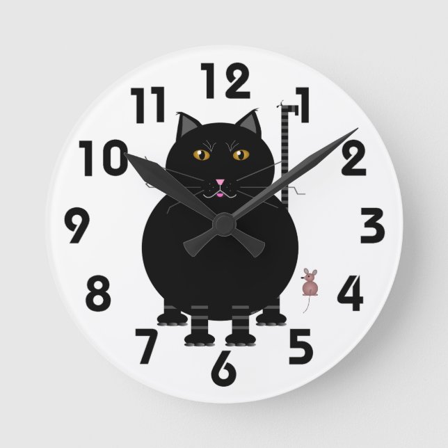 Kattunge Kat Wall Clock Rund Klocka (Framsida)