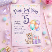 Kattunge Katt Pastell Liten Flickas 5-årsdag