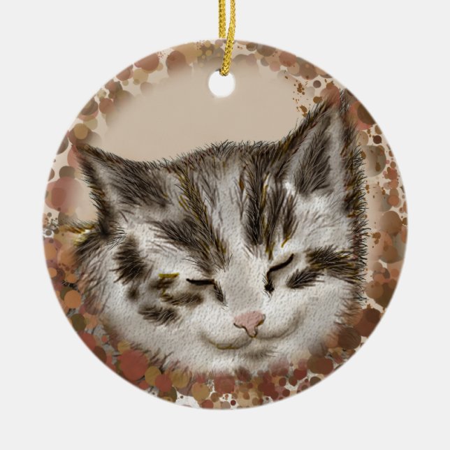 Kattunge Katt Sovande prydnad Julgransprydnad Keramik (Framsidan)