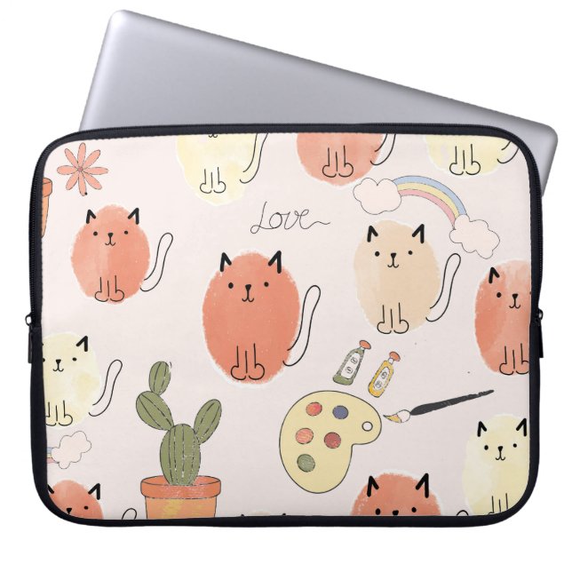 Kattunge Kattunge: Cute Animal Mönster Laptop Fodral (Framsidan)