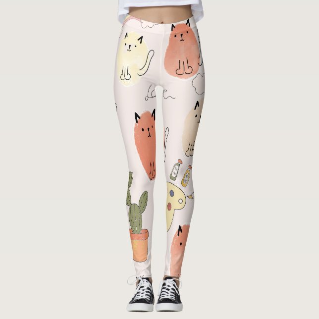 Kattunge Kattunge: Cute Animal Mönster Leggings (Framsida)