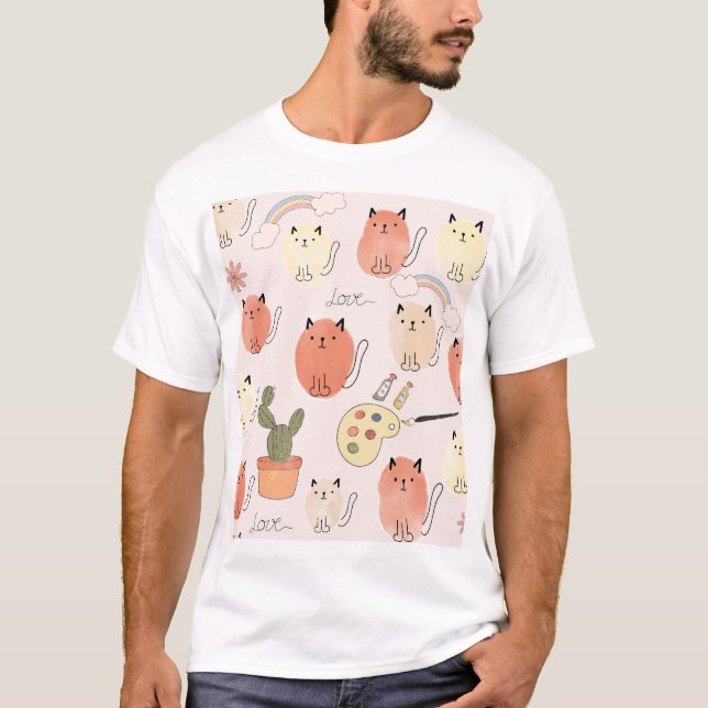 Kattunge Kattunge: Cute Animal Mönster T Shirt (Framsida)