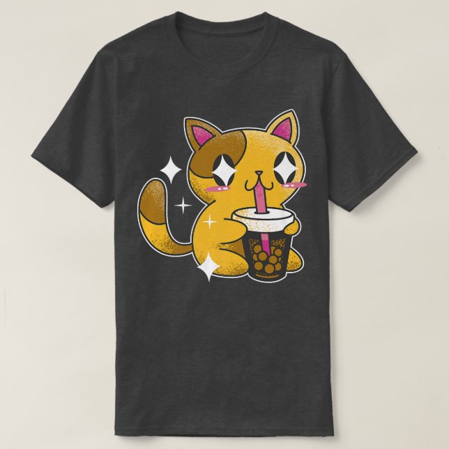 Kattunge Kawaii Boba Tea Cat Japan T Shirt (Design framsida)