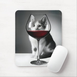 Kattunge kikande genom ett vinglas musmatta