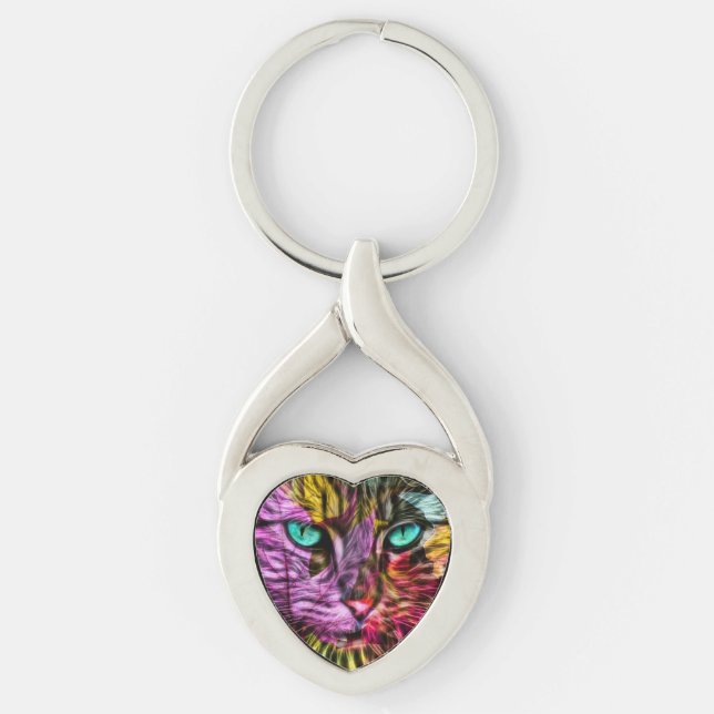 Kattunge Kitten Artsy Design Twisted Heart Silverfärgad Nyckelring (Framsidan)