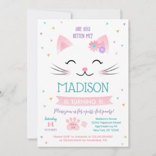 Kattunge Kitten Birthday-inbjudan till flicka Inbjudningar