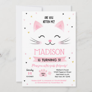 Kattunge Kitten Birthday-inbjudan till flicka Inbjudningar