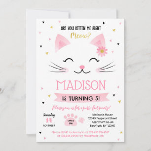 Kattunge Kitten Birthday-inbjudan till flicka Inbjudningar