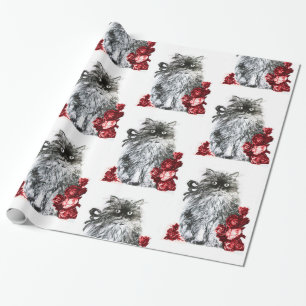 KATTUNGE/KITTEN MED RÖD ROS Black White Presentpapper