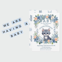 Kattunge Kitten Pastel Blue Boy Baby Shower Invit