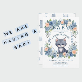 Kattunge Kitten Pastel Blue Boy Baby Shower Invit Inbjudningar