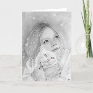 Kattunge-kort för första snö-flickan helgkort