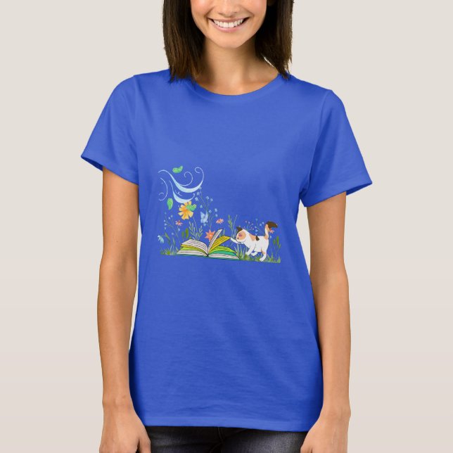 Kattunge Läsa Bok T-Shirt (Framsida)