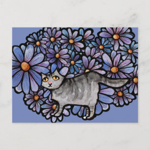 Kattunge Lila Daisy Grått Cat Art Grått Cats Helg Vykort