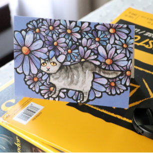 Kattunge Lila Daisy Grått Cat Art Grått Cats Kort