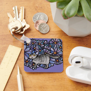 Kattunge Lila Daisy Grått Cat Art Grått Cats Nyckelring