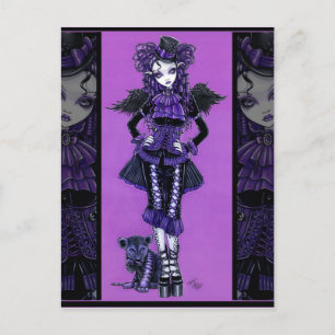 Kattunge Lila Gothic Cat Victorian Angel Postcard Vykort