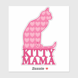 Kattunge Mamma Cat i Fuchsia Rosa Hearts Klistermärken