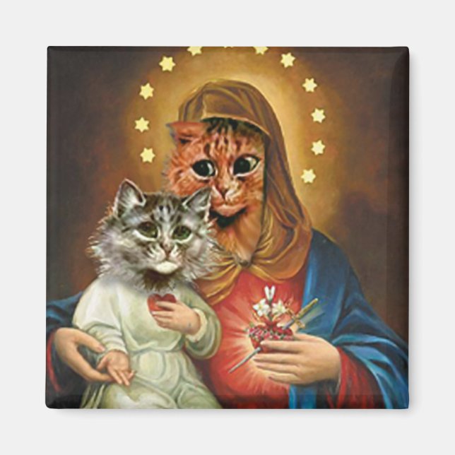 Kattunge Mary och Jesus med Helig Hearts Magnet (Framsidan)