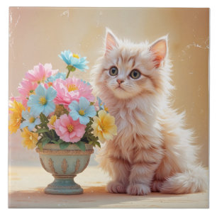 Kattunge med blommornas Bouquet Kakelplatta