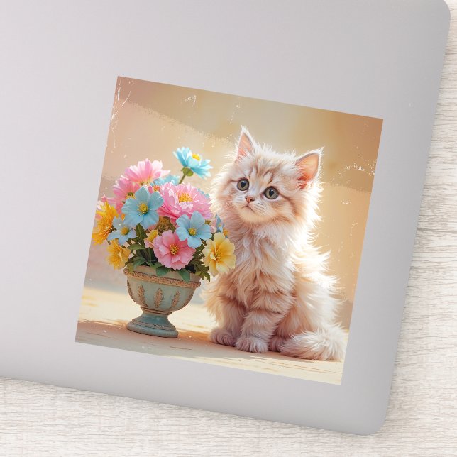 Kattunge med blommornas Bouquet Klistermärken (Detalj)