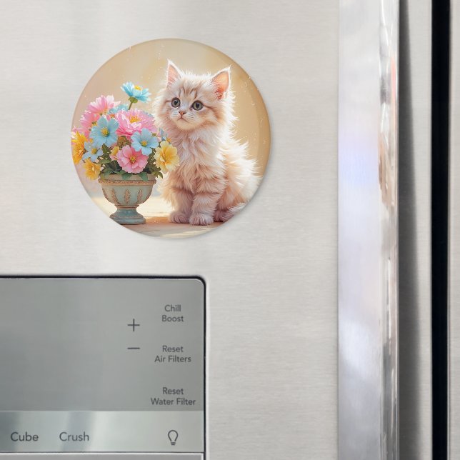 Kattunge med blommornas Bouquet Magnet (In Situ (Fridge))