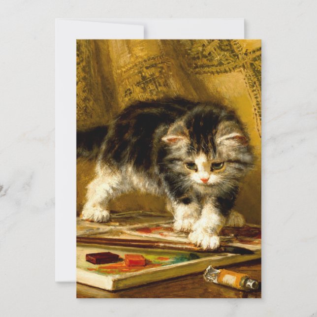 Kattunge med färg och penslar inbjudningar (Framsida)