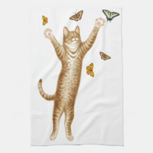 Kattunge med fjärilskökshandduken kökshandduk