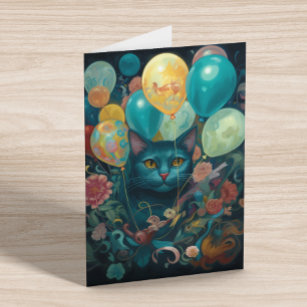 Kattunge med födelsedagsballonger kort