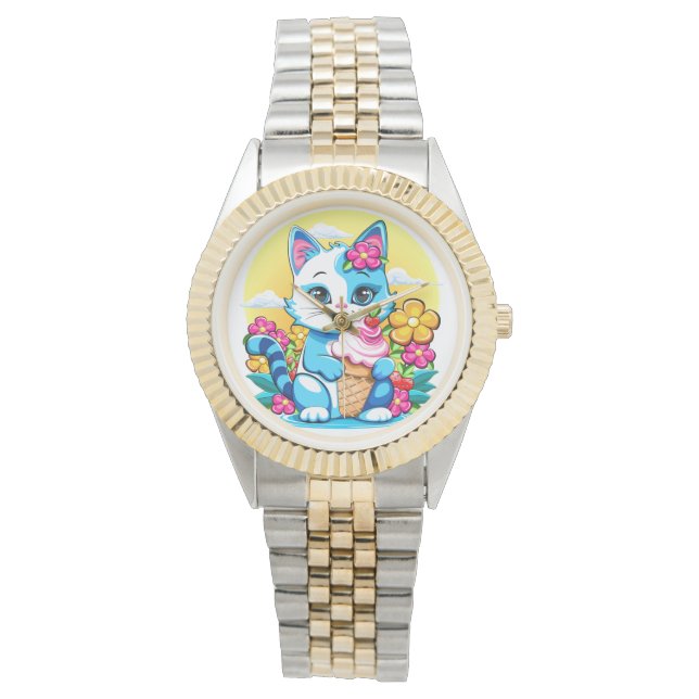 Kattunge med glass Summer Kawaii Character Armbandsur (Framsida)