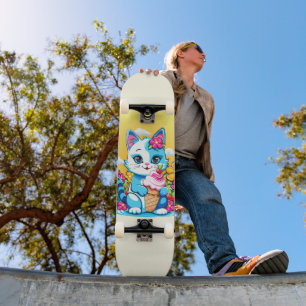 Kattunge med glass Summer Kawaii Character Mini Skateboard Bräda 18,5 Cm