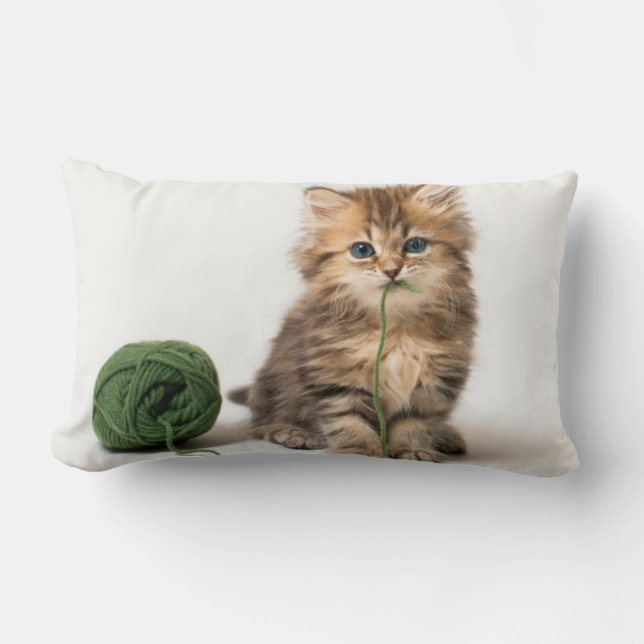 Kattunge med grönt garn lumbarkudde (Framsida)