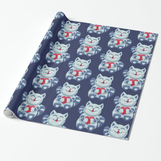 Kattunge med hjärta i Kärlek Cute Blue Cat Presentpapper (Utrullad)