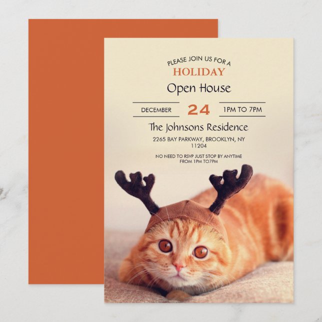 Kattunge med julklapp inbjudningar (Fram/baksida)