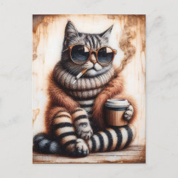 Kattunge med kaffe vykort