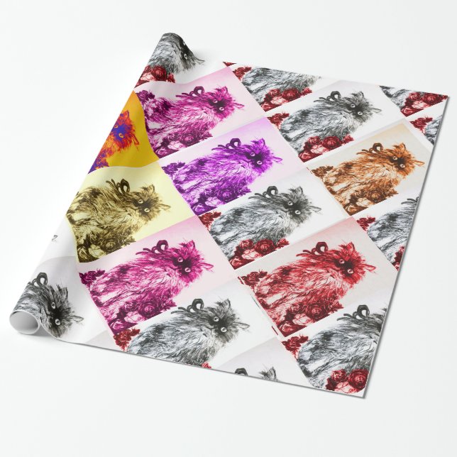 KATTUNGE MED RÖDA ROSOR PRESENTPAPPER (Utrullad)