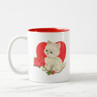 Kattunge med ros och hjärta Två-Tonad mugg
