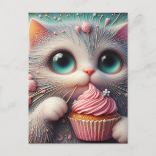 Kattunge med Rosa cupkaka Vykort