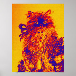 KATTUNGE MED ROSOR ,Gul Orange Blå Poster