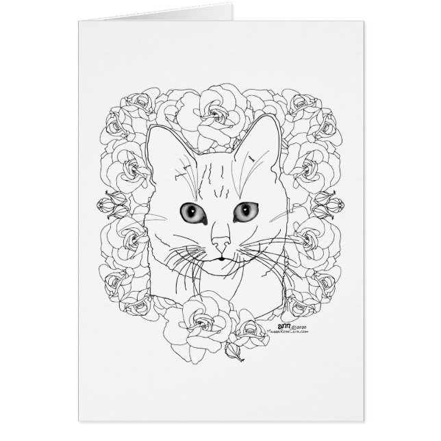 Kattunge med rosor hälsningskort (Framsidan)