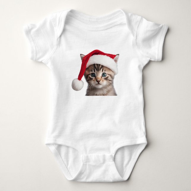 Kattunge med Santa Hat, Santa Kitten T Shirt (Framsida)