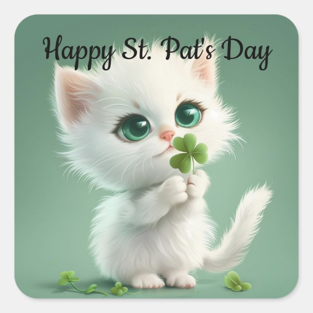 Kattunge med shamrock-klistermärke fyrkantigt klistermärke (Framsida)