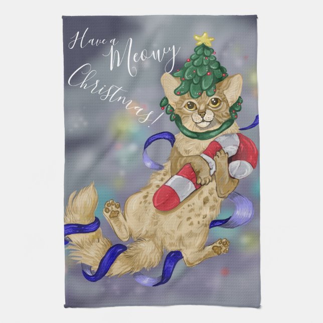 Kattunge Meowy jul! Kökshandduk (Vertikal)