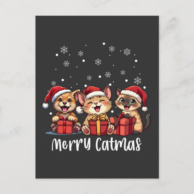 Kattunge Merry Catmas Helg Vykort (Framsida)