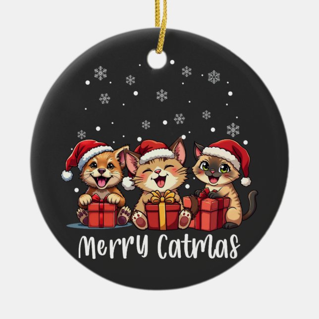 Kattunge Merry Catmas Julgransprydnad Keramik (Framsidan)