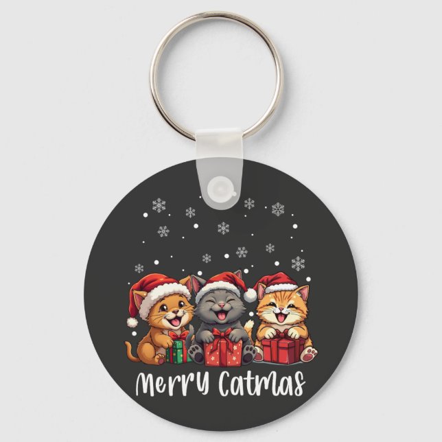 Kattunge Merry Catmas Nyckelring (Framsida)