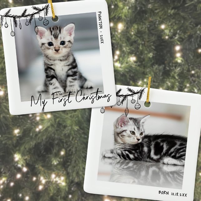 Kattunge Min Första Jul Djur Foto Julgransprydnad Keramik (Kitten My First Christmas Pet Photo Ceramic Ornament)