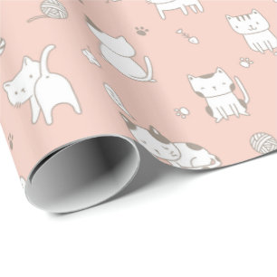 Kattunge Mönster på Rosa Wrapping Papprare Presentpapper
