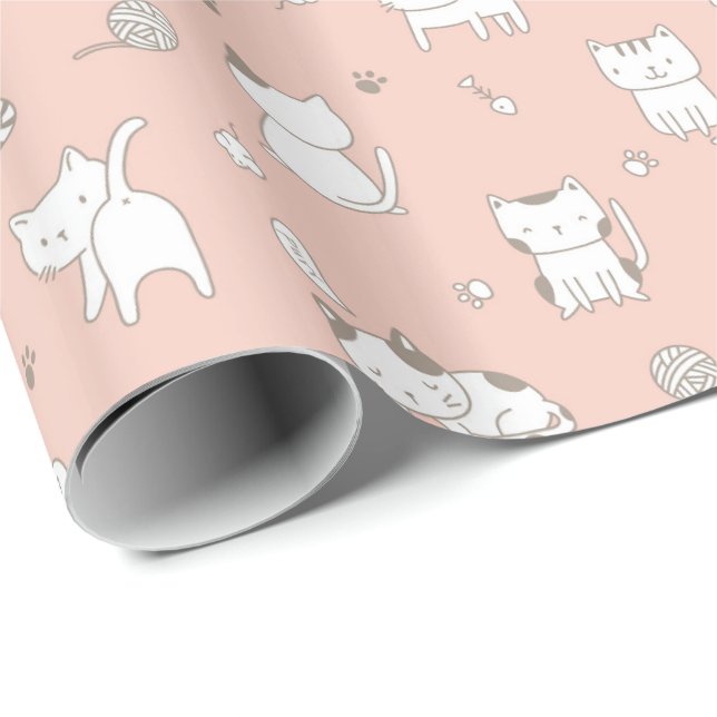 Kattunge Mönster på Rosa Wrapping Papprare Presentpapper (Rullad Hörn)