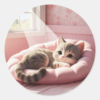 Kattunge Nap Sticker Runt Klistermärke